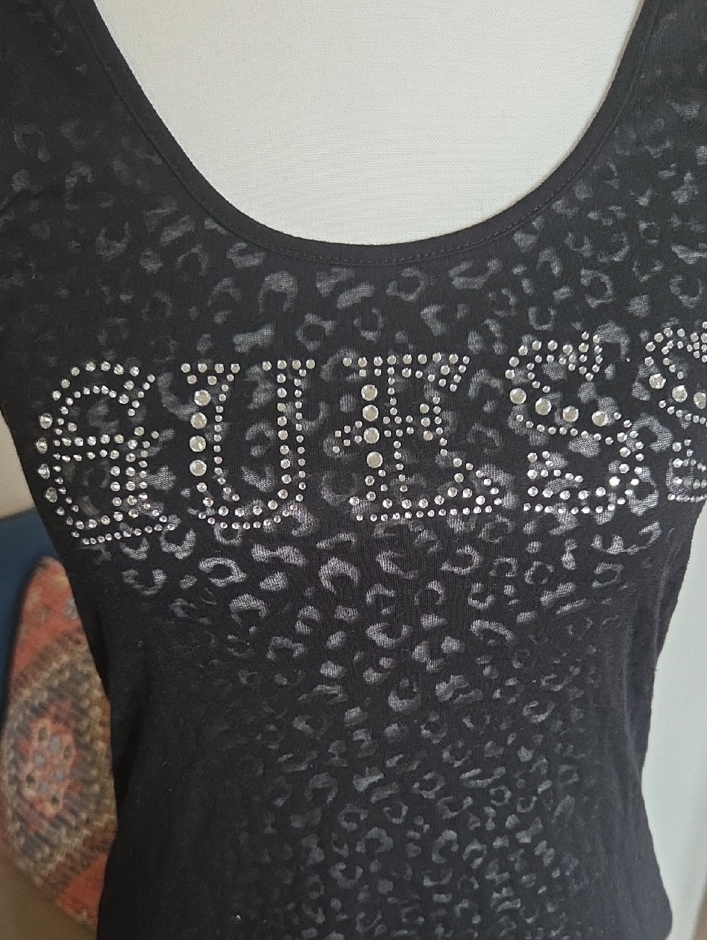 Y2K GUESS Rhinestone Tank -Sheer Leopard Print Racerback - Picture 4 of 4